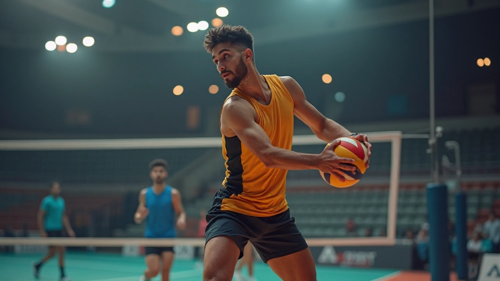 لاعب كرة طائرة يؤدي تقنية الإرسال الاحترافية